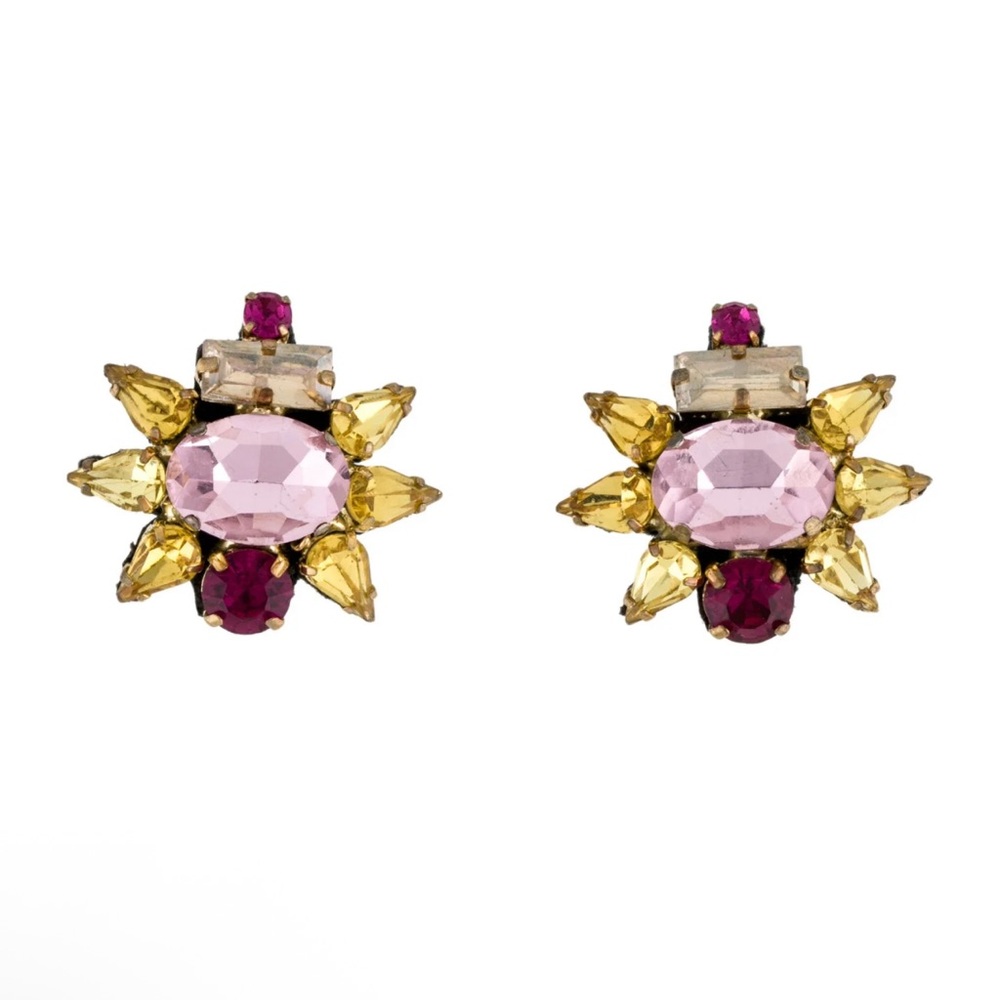 Mignonne Gavigan Crystal Starburst Pink and Yellow Gemstone Earrings